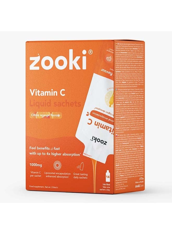Zooki Liposomal Vitamin C 1000mg – Citrus Orange Flavor – High Absorption Liquid Sachets – Immune & Antioxidant Support – 14 Sachets - Image 2
